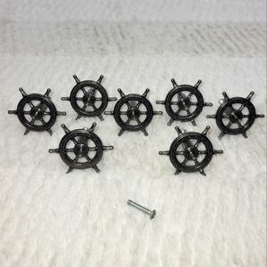 Set of 7 Silver Ship Wheel Drawer Knobs